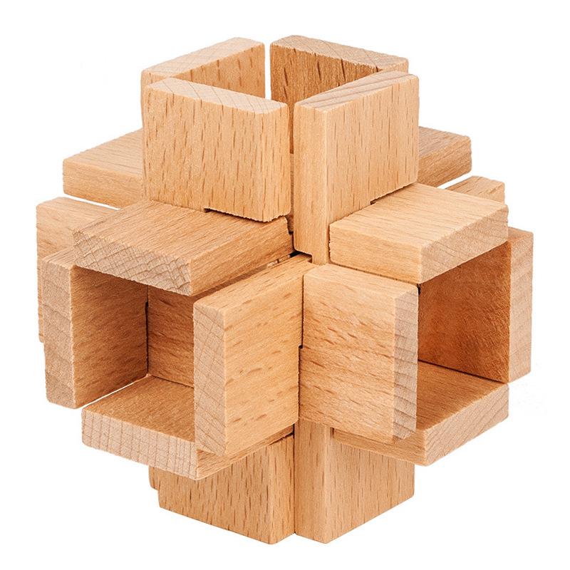 Beechwood Kongming Lock & Luban Puzzle Set for Kids - Wooden Mortise and Tenon Toy