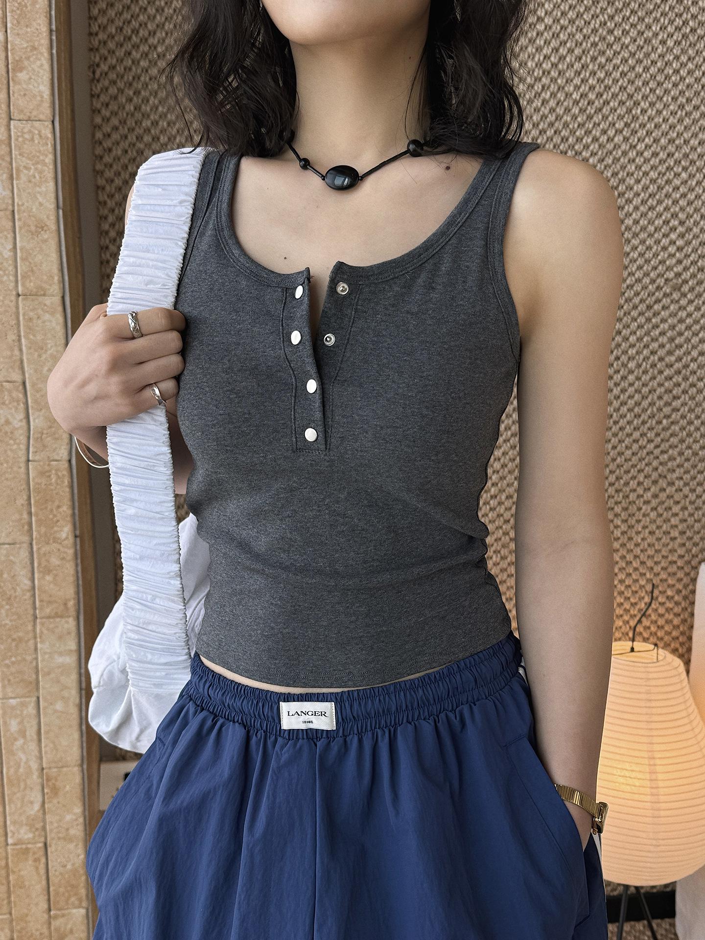 

Women s Retro Slimming Button-Up Cropped Vest One Size темно-серого