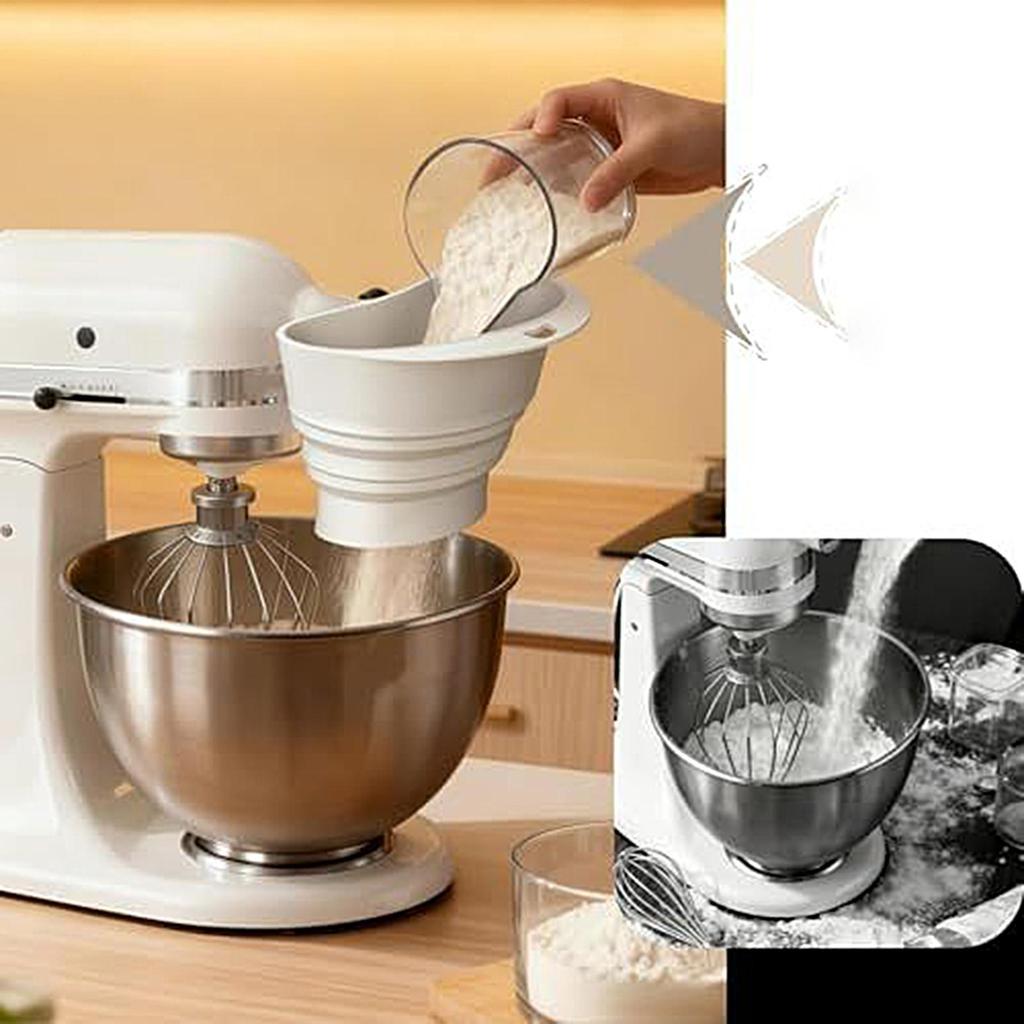 Flour Funnel for Stand Mixer food-grade silicone Foldable Baking funnel 30 Degree Angled Dry Ingredient Transfer Funnels