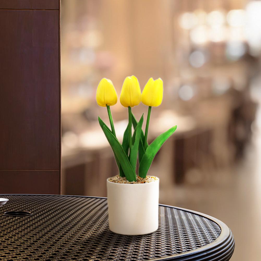 Artificial Tulip Flower Bonsai Ornaments Simulation Fake Potted Bouquet For Home Office Room Desk Decor