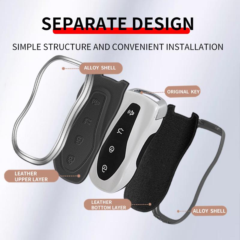 Metal Leather Car Key Case Cover For Geely Tugella  Boyue Atlas Pro Gili Tugella Protected Shell Keychain Fob Accessories