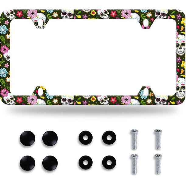 Daisy Flower License Plate Frame Beautiful Floral License Plate Stainless Steel Auto Parts Funny License Plate Decorative With Screws Size 12.3" X