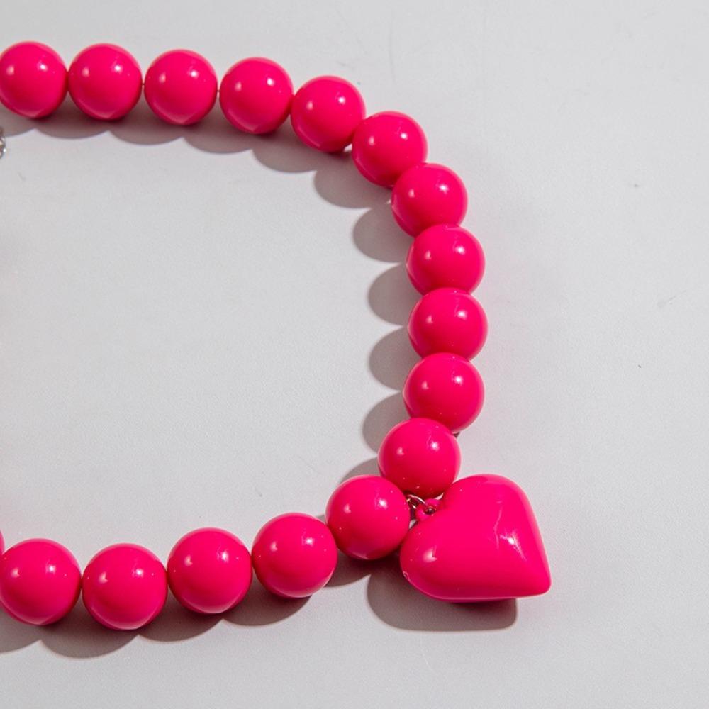 Exaggerated Round Bead Heart Pendant Necklace Adjustable Party Jewelry Gift Chain Choker Handmade Collar Necklace for Women