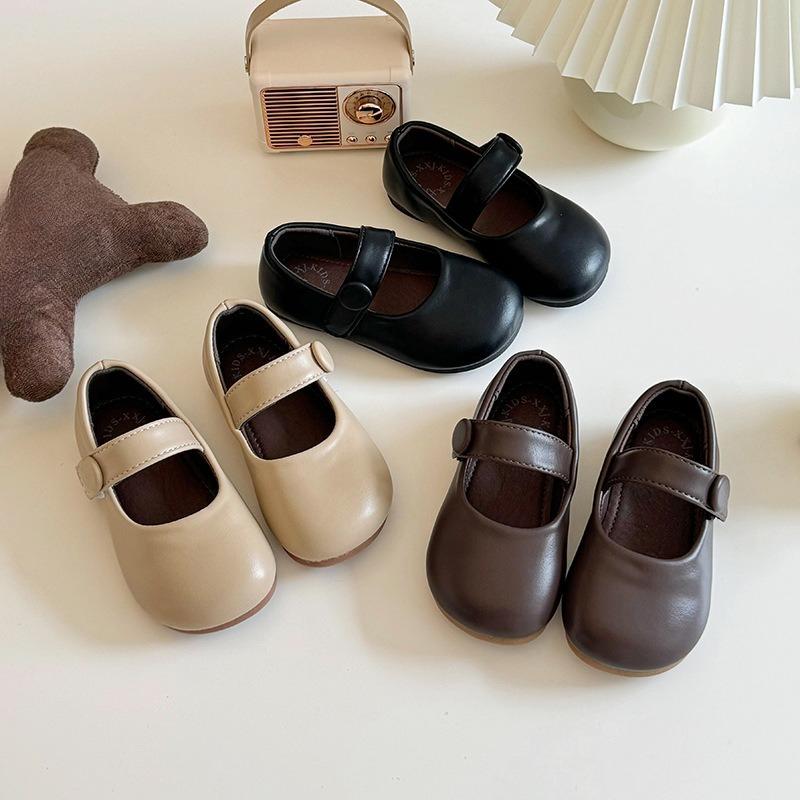 Girls' Retro Leather Shoes - New Children's Velcro Shoes with Soft Soles