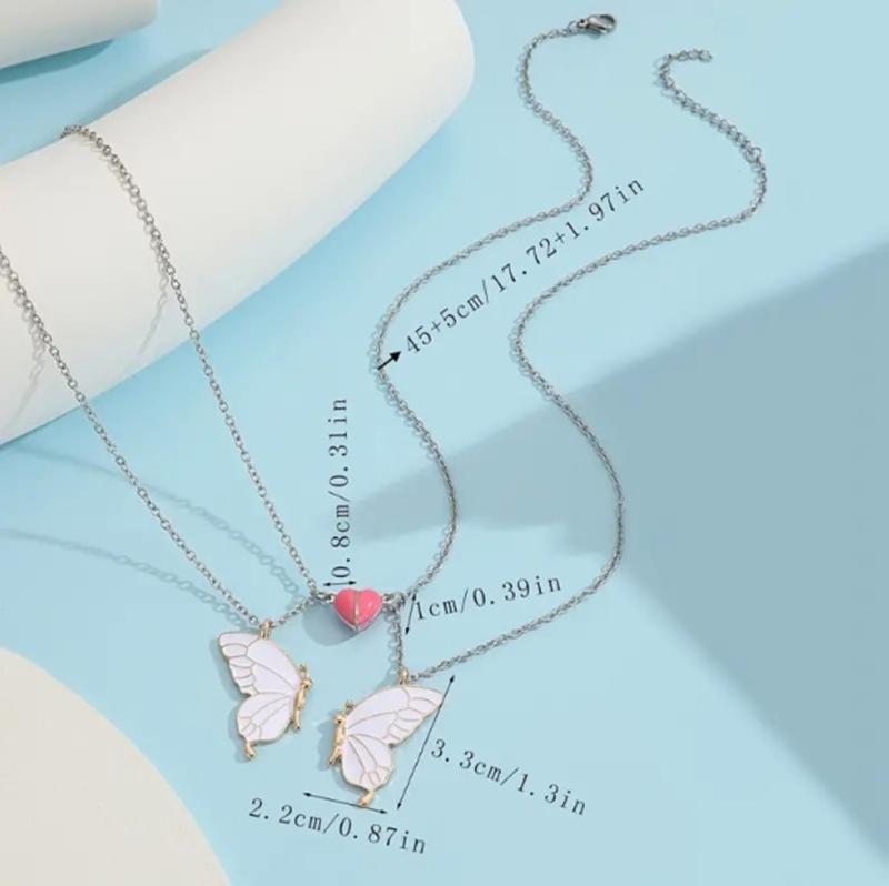 1 Pair Glowing In Dark Butterfly Pendant Necklaces With Magnetic Heart Clasp Detail For Best Friend Gift