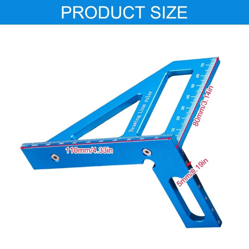 652F Double Scale Aluminum Triangles Ruler Square Angles Finders 45 90 Degree for Carpentry Woodworking Accurate Measurements