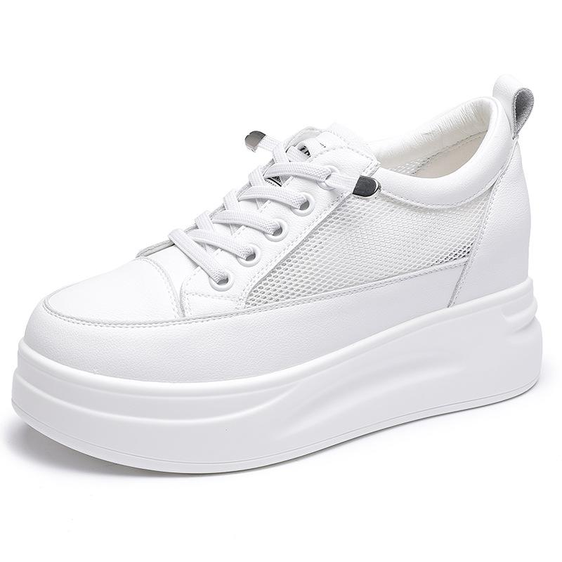 Women Casual Shoes Genuine Leather White Shoes Women Thick Sole Sneakers Mesh Women's White Sneakers Increased Platform Shoes