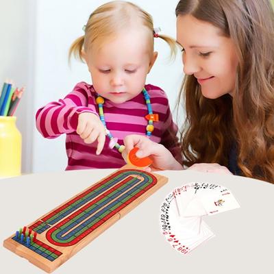 1 conjunto de jogo de tabuleiro de cribbage de madeira com pinos de cartas de baralho, jogo de cribbage contínuo portátil interativo, itens essenciais para festa de família e noite de jogos