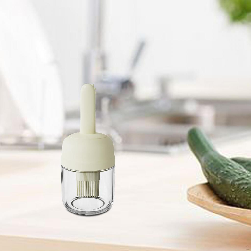 Glass Bottle And Silicone Brush, Measuring Container, Honey/Sauce