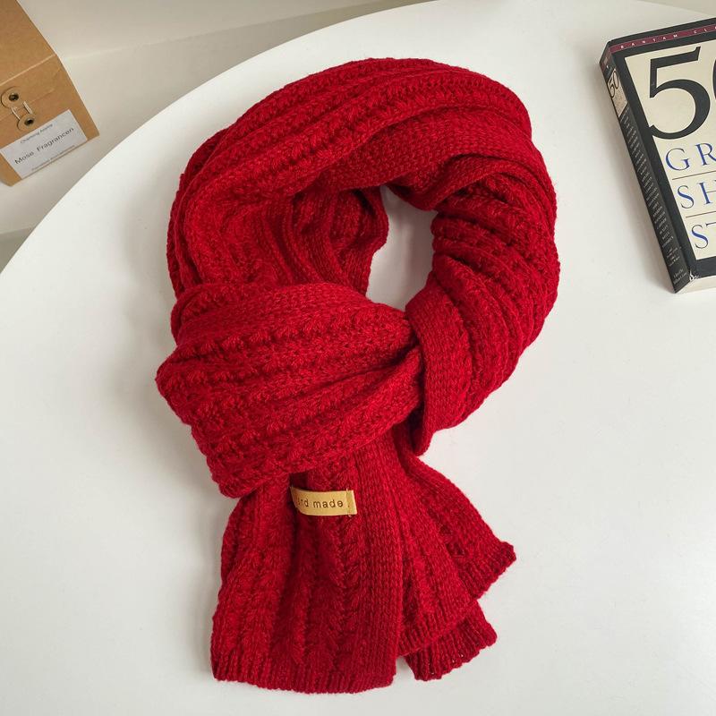 Versatile knitted wool red scarf women's new winter high-end warm couple scarf student