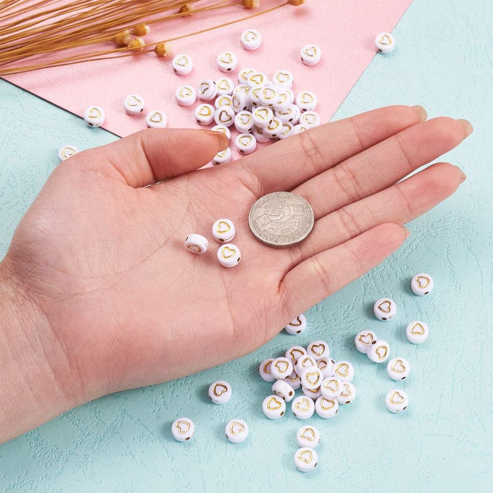 110/220/450pcs 7mm white gold acrylic heart-shaped bead flat disc coin heart-shaped small horse bead DIY bracelet necklace jewelry making supplies