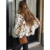 Leopard Faux Fur Coat Women Short Autumn Winter Plush Stand Collar Panelled Jacket Female Warm Stylish Outerwears Lady Casual