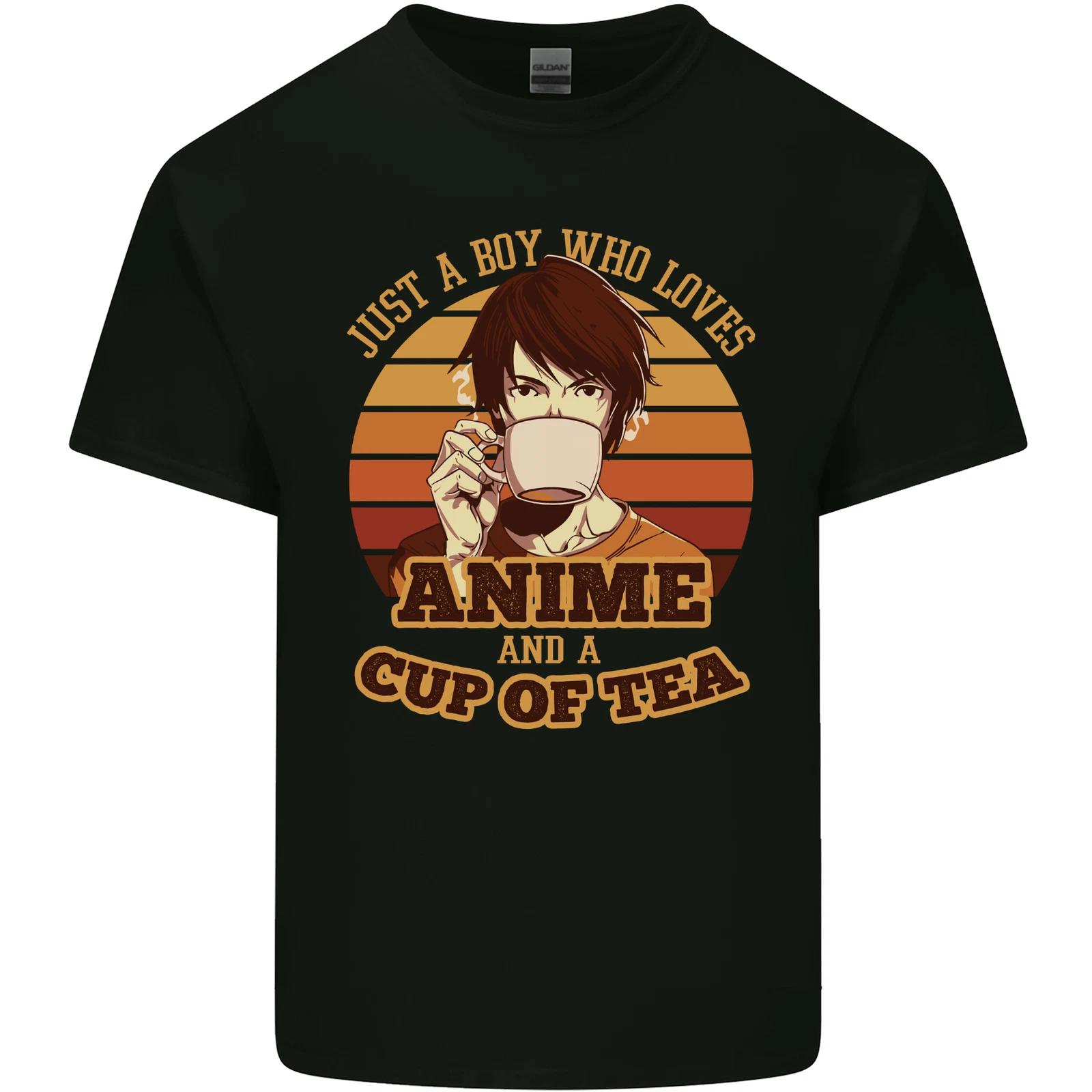 Just a Boy Who Loves Anime & a Cup of Tea Kids T-Shirt Childrens 2XL