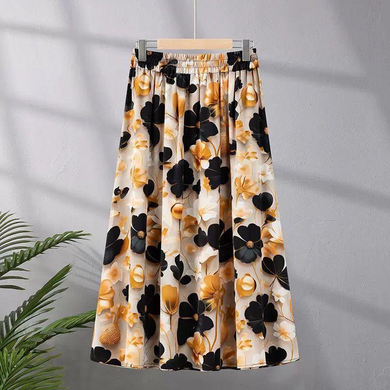 

Жіноча вільна напівспідниця з завищеною талією і квітковим запахом. Модна повсякденна тонка спідниця для мам 3XL