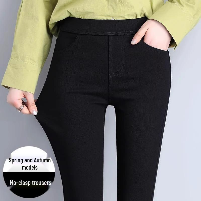 2025 New Style Women's Black Velvet Leggings: Autumn/Winter, Stretchy Skinny Pencil Pants, Thickened for Outerwear