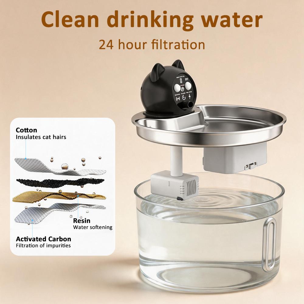 3.2L Wireless Stainless Steel Pet Water Feeder Auto Cat Fountain Faucet Smart Dog Water Dispenser Visual Window Drinking Bowl