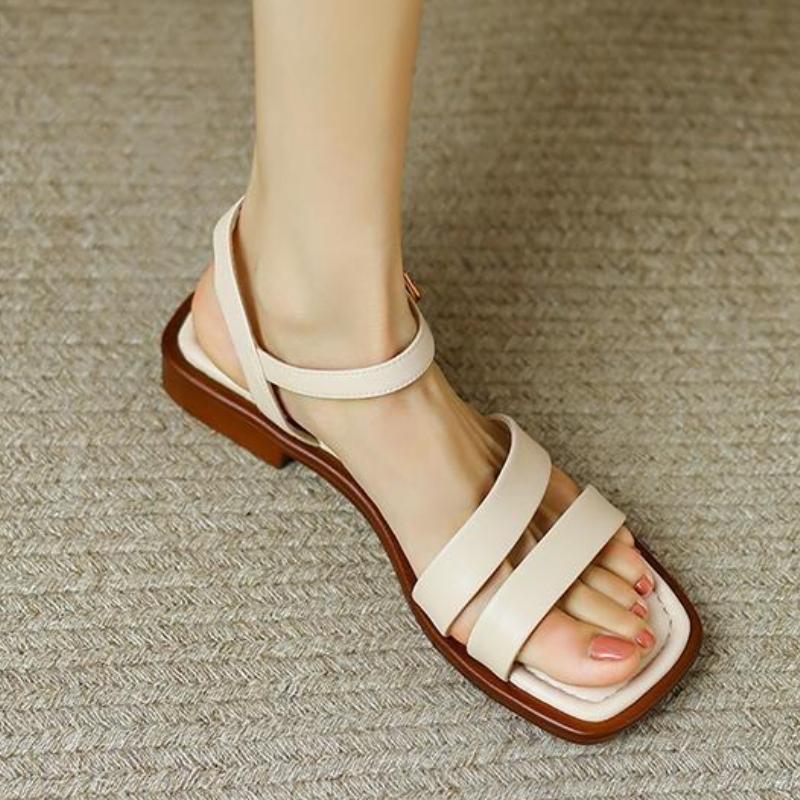 Mode Mode Vielseitiger Damenschuh Sommer Neu Quadratische Zehenpartie Flache Schuhe Komfort Rutschfest Damen Sandalen Einfache Weichbesohlte Damen Römerschuh