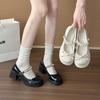 Mary Jane Shoes Women's 2025 Autumn New Fashion Single Shoes Sweet Bow Thick Heel Pearl Small Leather Shoes