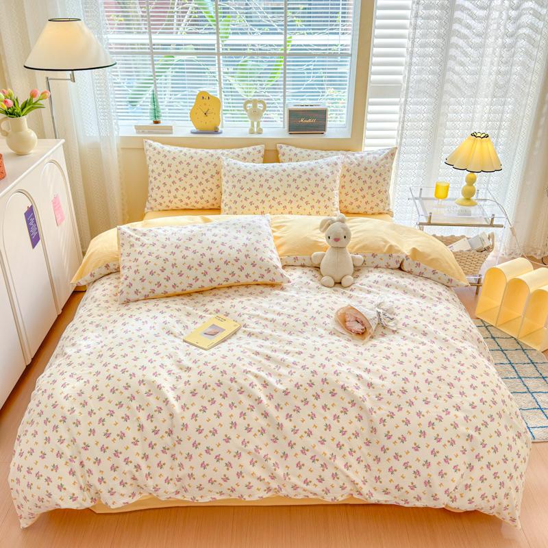 Garden Pink Flowers Pattern Duvet Cover Set 3Pcs Cute Rabbit Printed 100% Cotton Soft Comfortable Comforter Cover Bedding Set