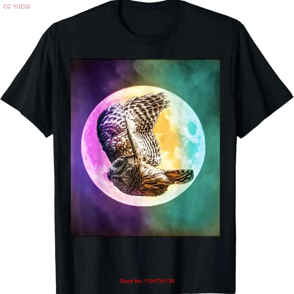 Flying Owl with The Moon T Shirt Vintage Washed Slightly Fashion Graphic Homme Soft Casual Versatile Stretched Breathable