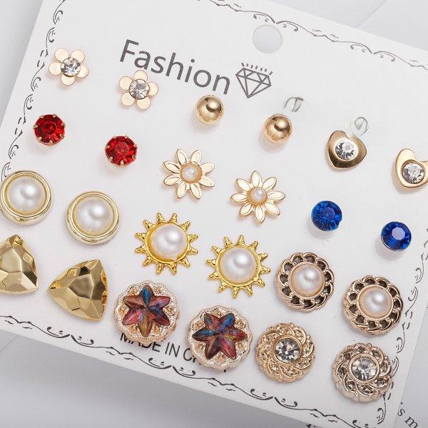 Ensemble de 12 paires de boucles d'oreilles élégantes en alliage de zirconium pour femme