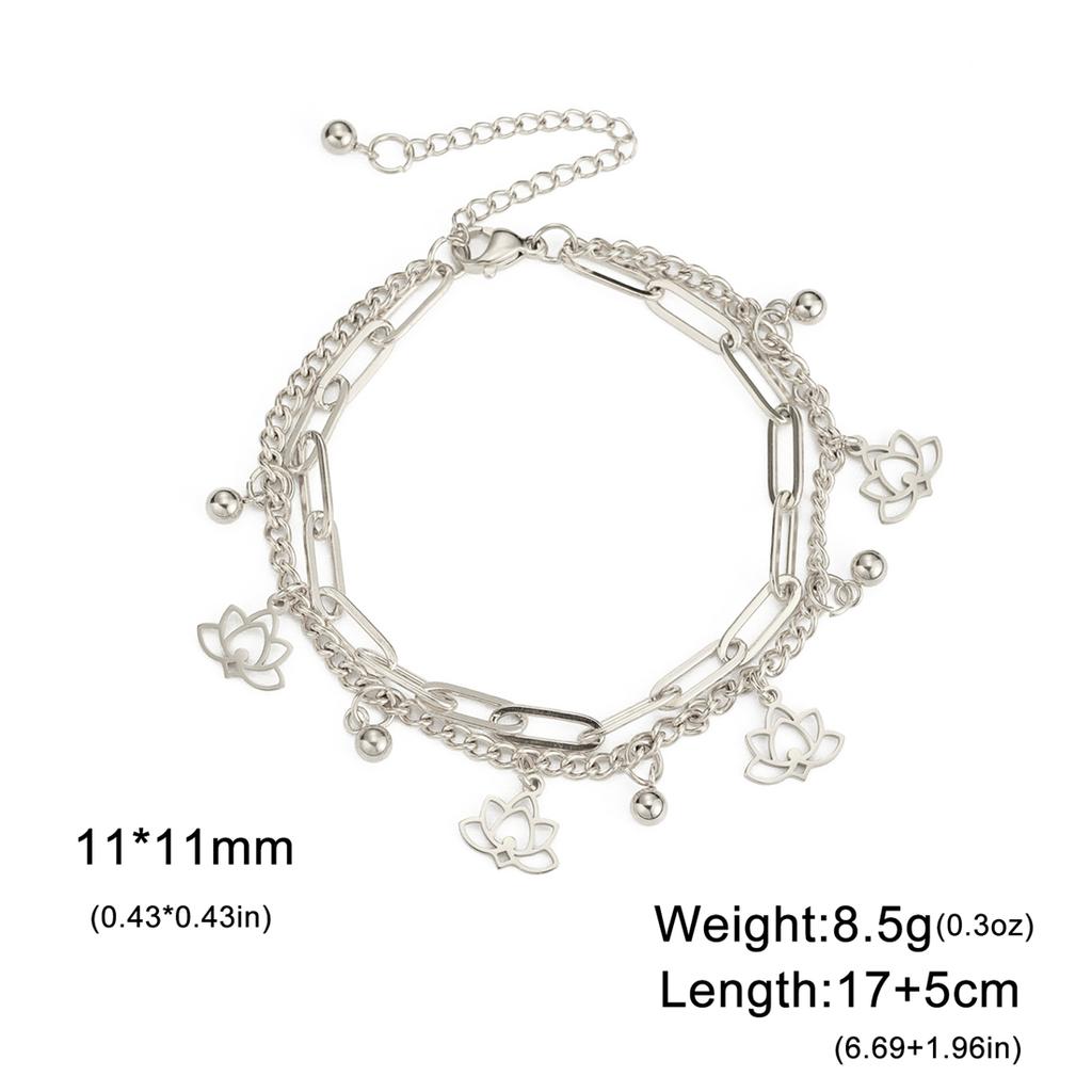 EUEAVAN Yoga Lotus Flower Bracelets for Women Stainless Steel Buddhism Spiritual Symbol Bracelets Adjustable Jewelry Gifts