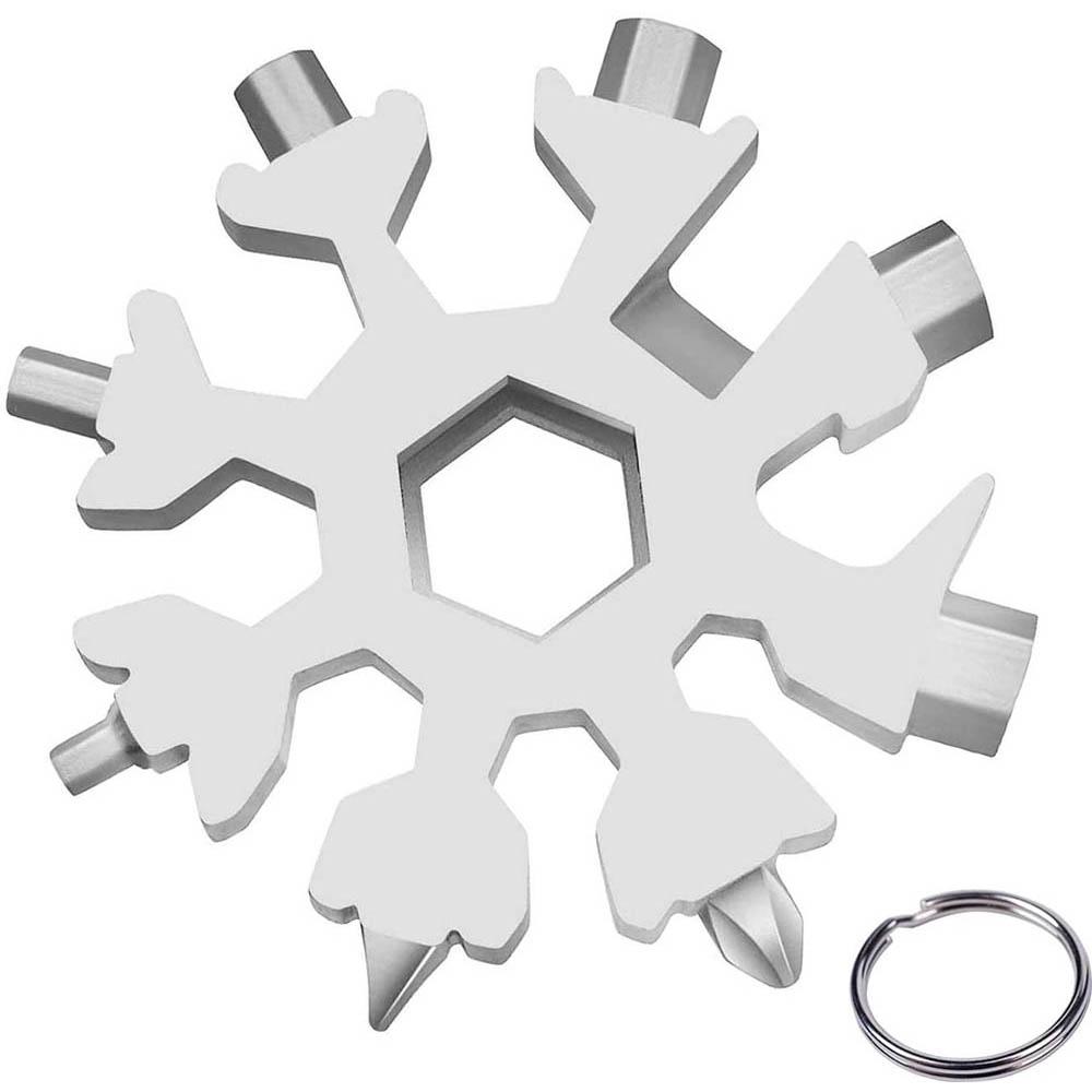 

18-в-1 многофункциональный инструмент Snowflake для кемпинга на открытом воздухе, путешествий, приключений, повседневных инструментов для выживания, отверток из нержавеющей стали, открывашек для бутылок серебряный
