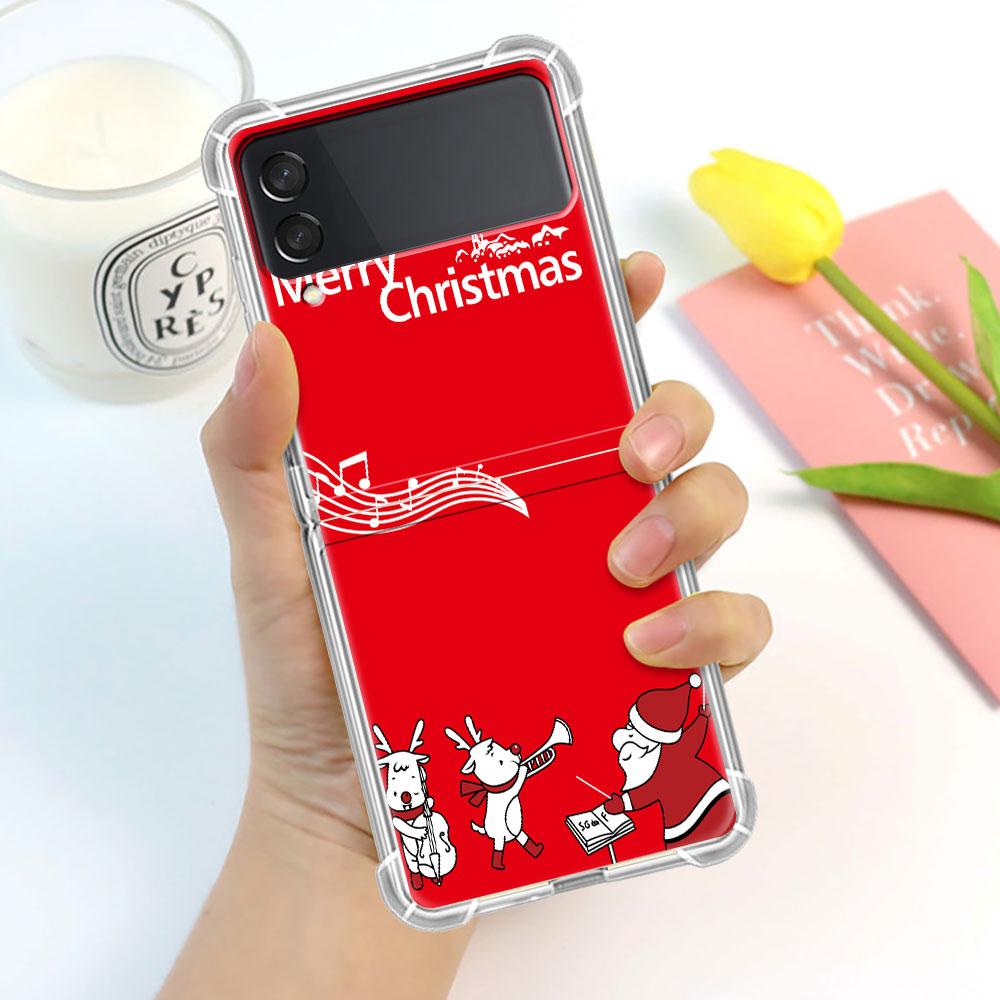 Luxury Case For Samsung Galaxy Z Flip 3 4 5G Funda Z Flip3 Clear PC Hard Shockproof Back Phone Shell Snowman Christmas Cartoon