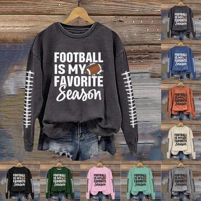 סוודר טופ אופנה נשים קז'ואל שרוול ארוך מודפס צווארון עגול