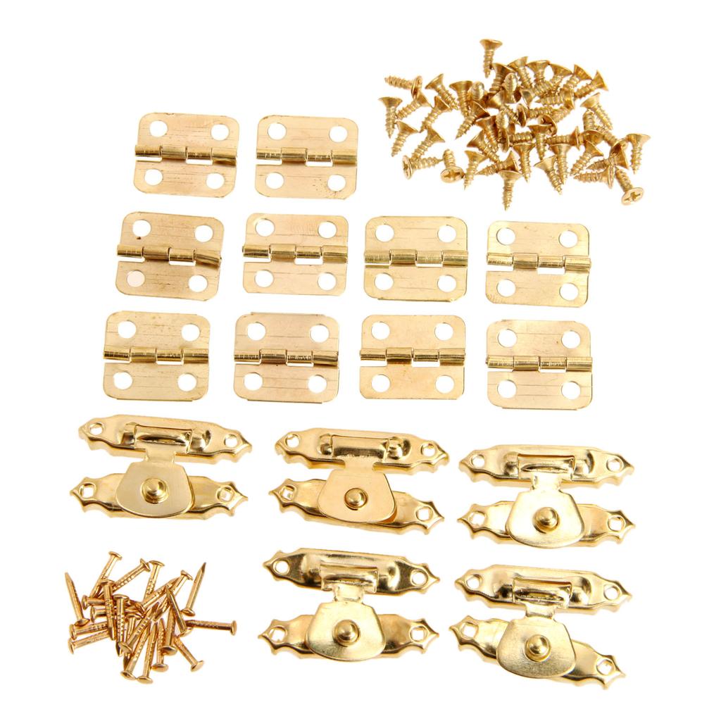 15Pcs/set Antique Bronze/Gold Furniture Cabinet Hinges withJewelry Wooden Box Case Toggle Hasp Latch Iron Vintage Hardware