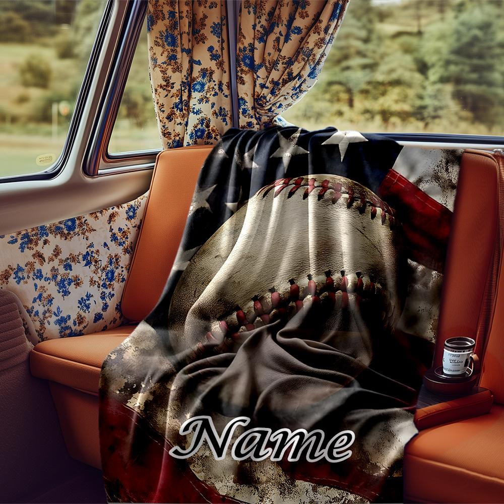Baseball And American Flag Background Design Blanketcustomizable With Your Namecomfortable And Stylish Perfect For Travel Beds Chairs Offices Sofas