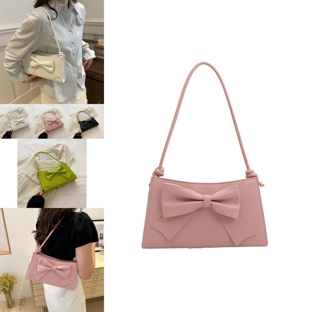 Sophisticated Bowknot Handbag For Women 2024 Summer Street Style Medium Crossbody Bag In Pu Leather