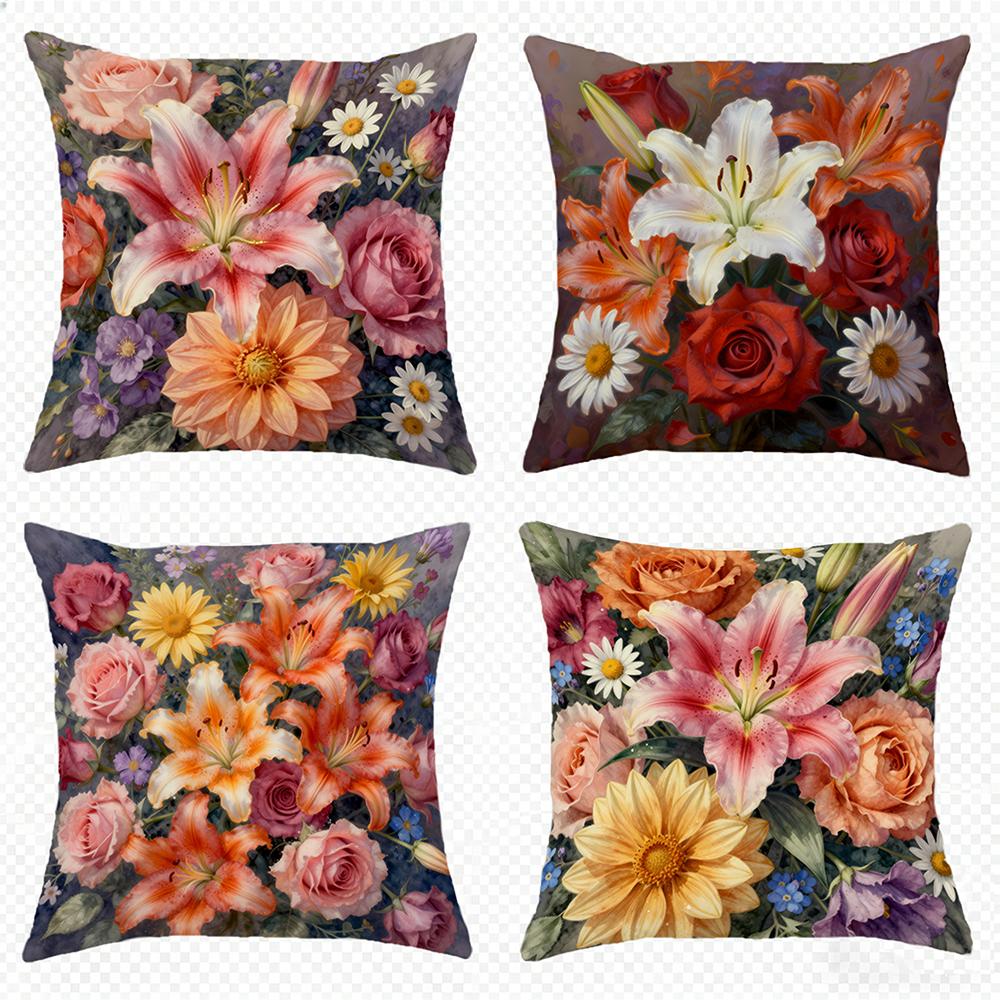 1/4pcs Floral Patterned Pillow Covers for Cozy Decor Sofa Cushion Cover Home Bedroom Room Decoration