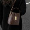 Fashion Hand Carrying Bucket Bag Women's Autumn and Winter New Niche Simple Casual Woven Shoulder Messenger Bag