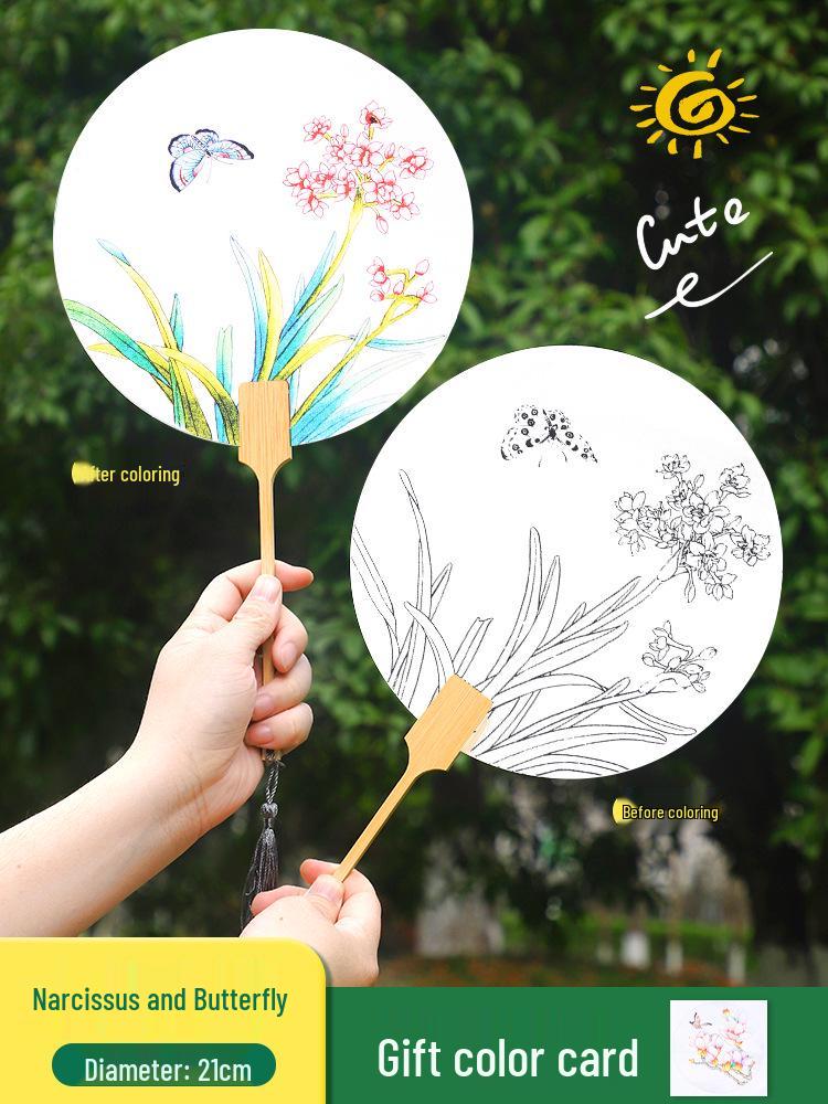Thickened Xuan Paper Round Fan - Blank Lacquer Fan Kit for Chinese Painting & Calligraphy, Ancient Style, Double-Sided, Ideal for Children