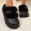 Fashion Winter Cotton Mopping Fashion Round Toe Deep Mouth Metal Buckle Plush Warm Non-slip Flats