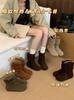 Retro pleated Maillard short boots, new casual and thin short tube inner heightening stacking boots, Martin boots