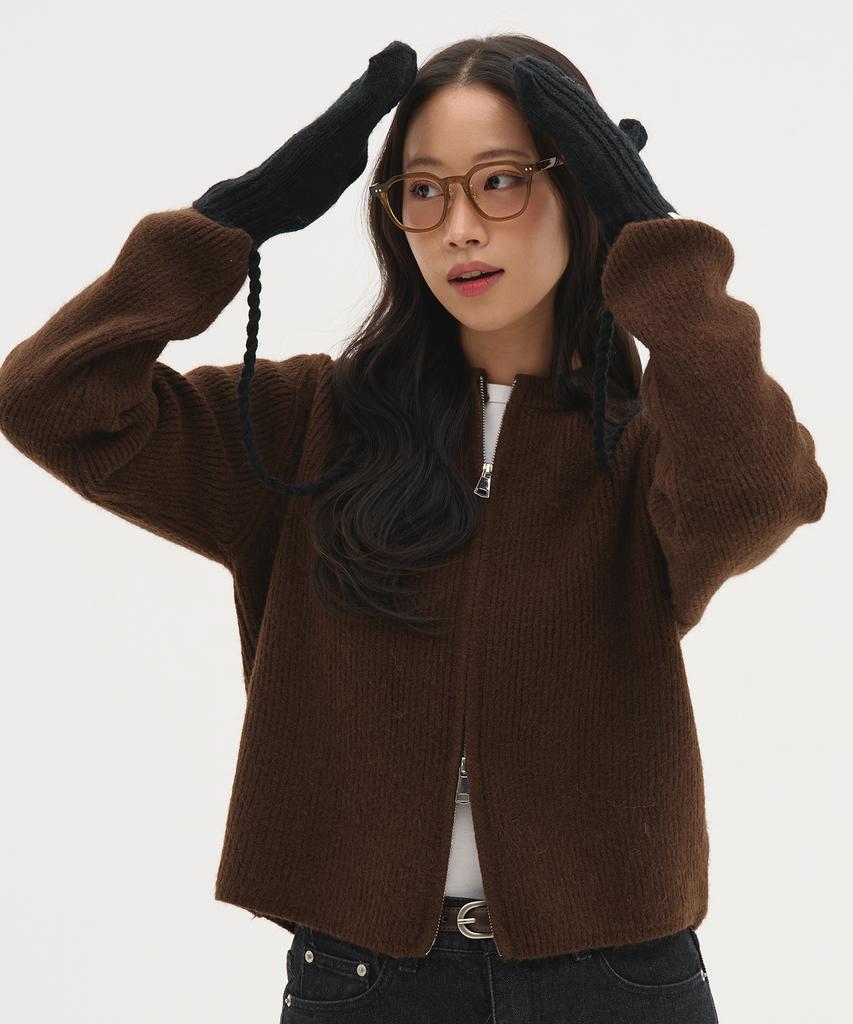 Blond9 Basic Two-Way Knit Zip-Up Cardigan_Brown