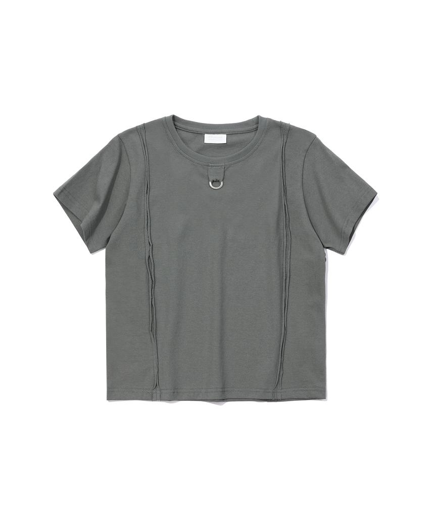 EPISODE UNTITLED Crop Cut-Off Logo Ring Point T-Shirt_Grey