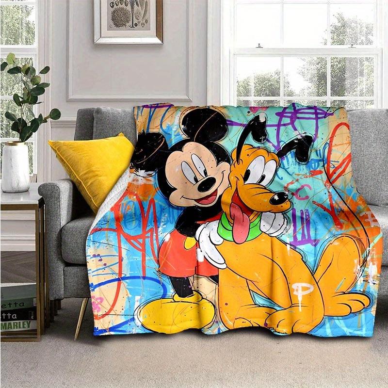 1pc Mickey Printing Flannel Blanket for All Season, Unisex Cartoon Blanket, Home Blankets, Lunch Rest Blanket