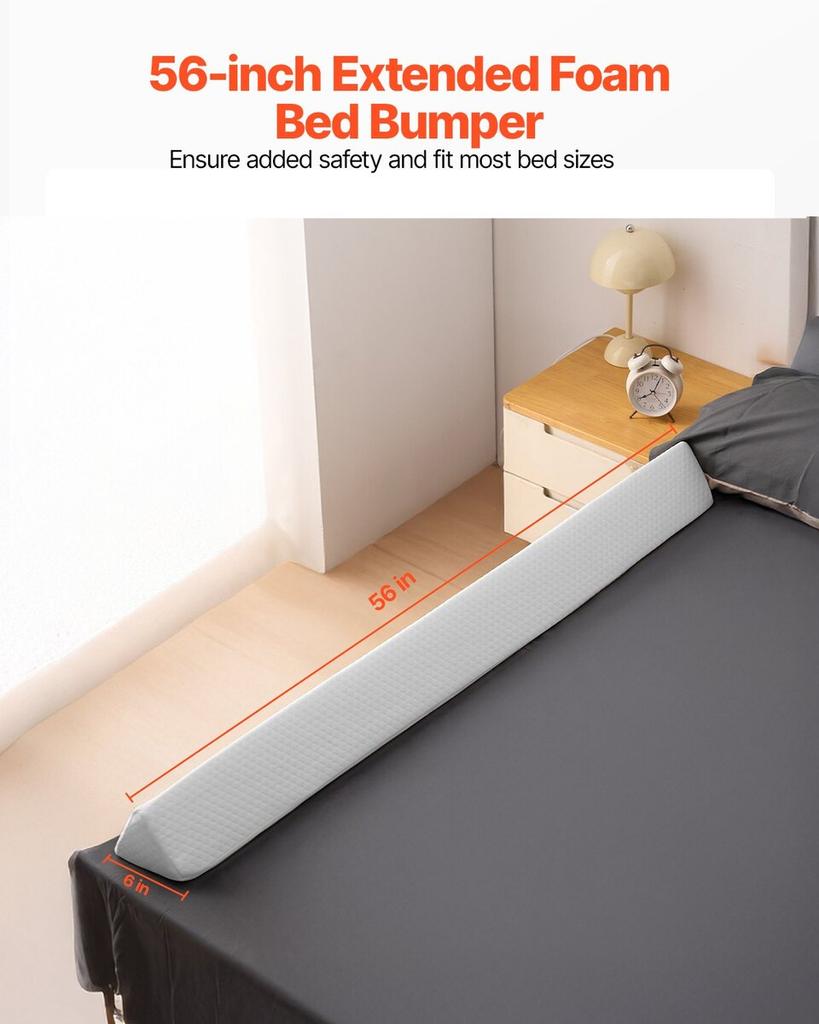 Toddlers Bed Bumper 56 in Non-Slip Foam Bed Guard Rail Bumper Lightweight