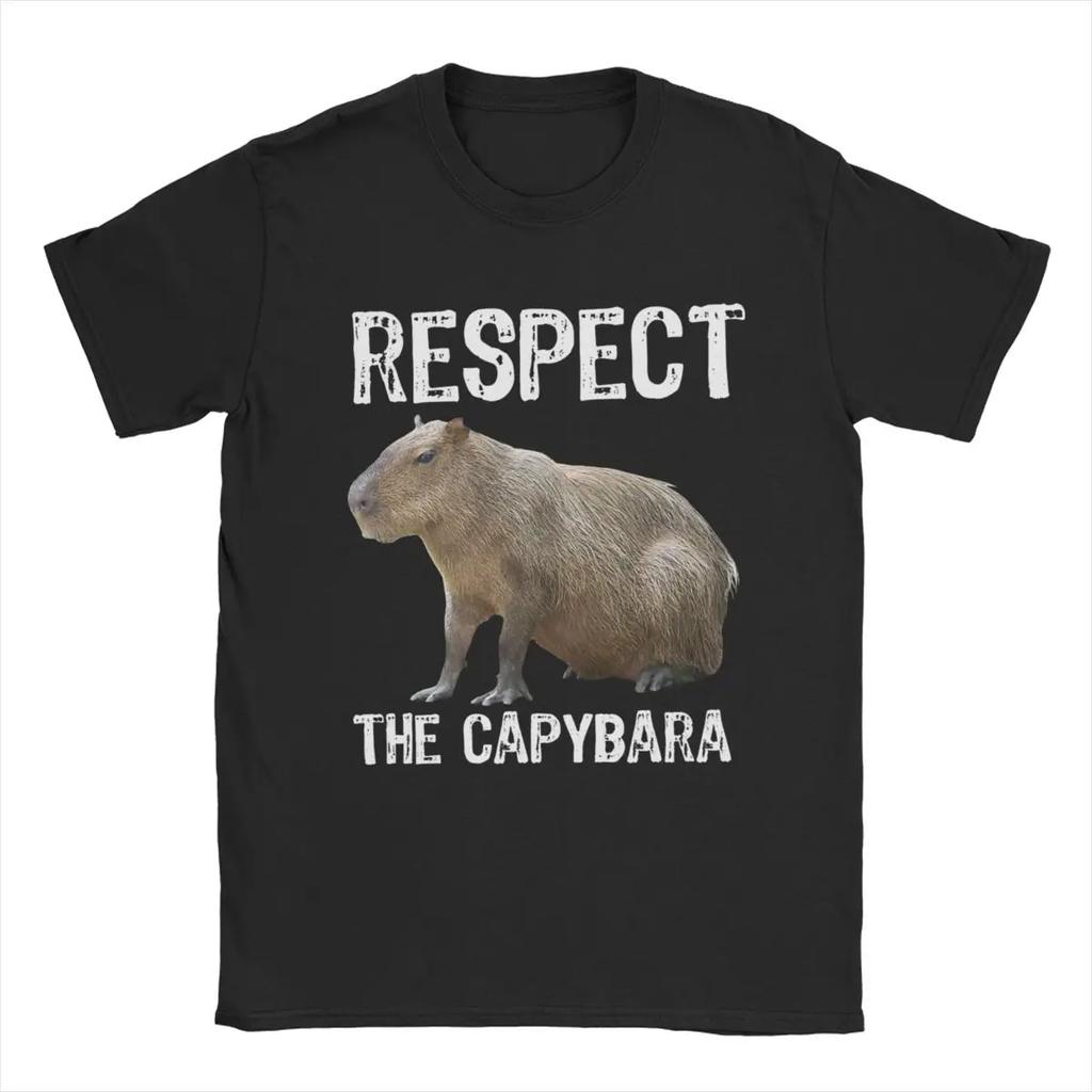 Respect The Capybara Men's T Shirts Funny Tee Shirt Short Sleeve Crewneck T-Shirts 100% Cotton 6XL Clothing