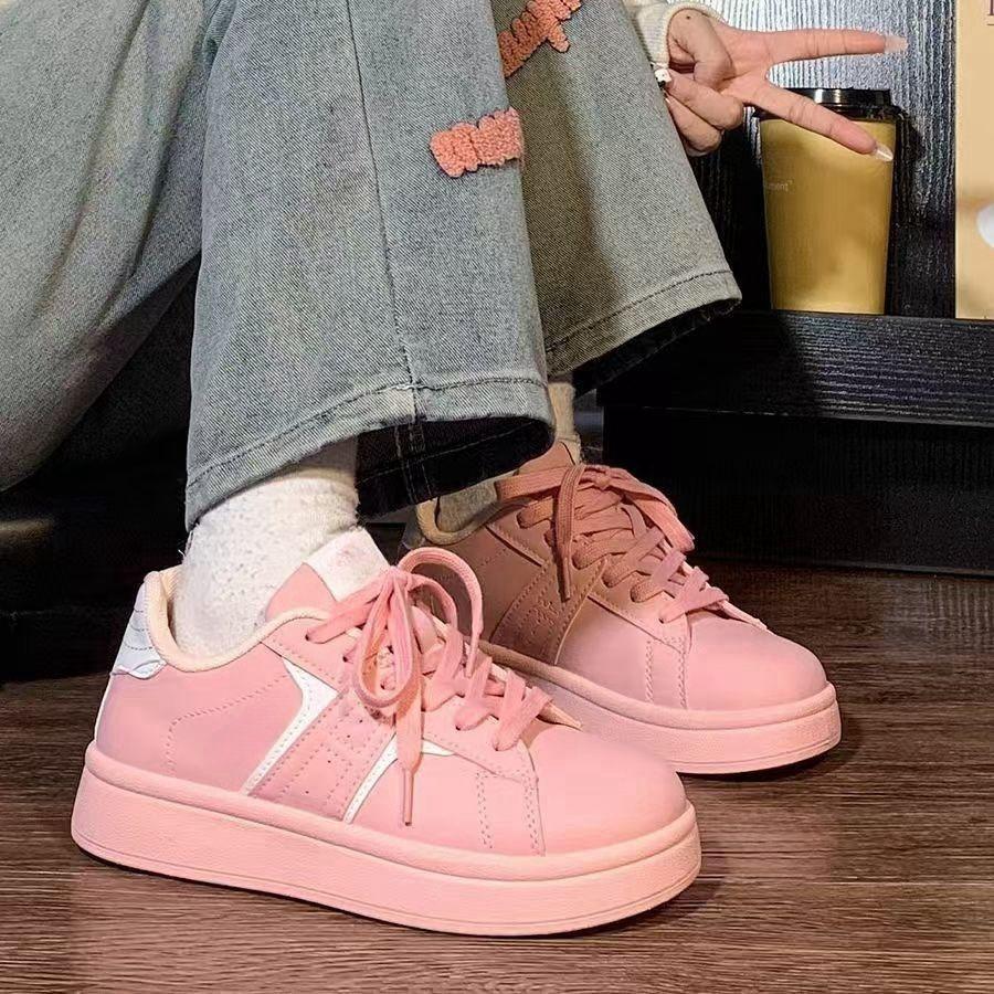 Original women's shoes 2025 thick-soled white shoes new spring popular versatile leisure sports round head flat baseplate shoes