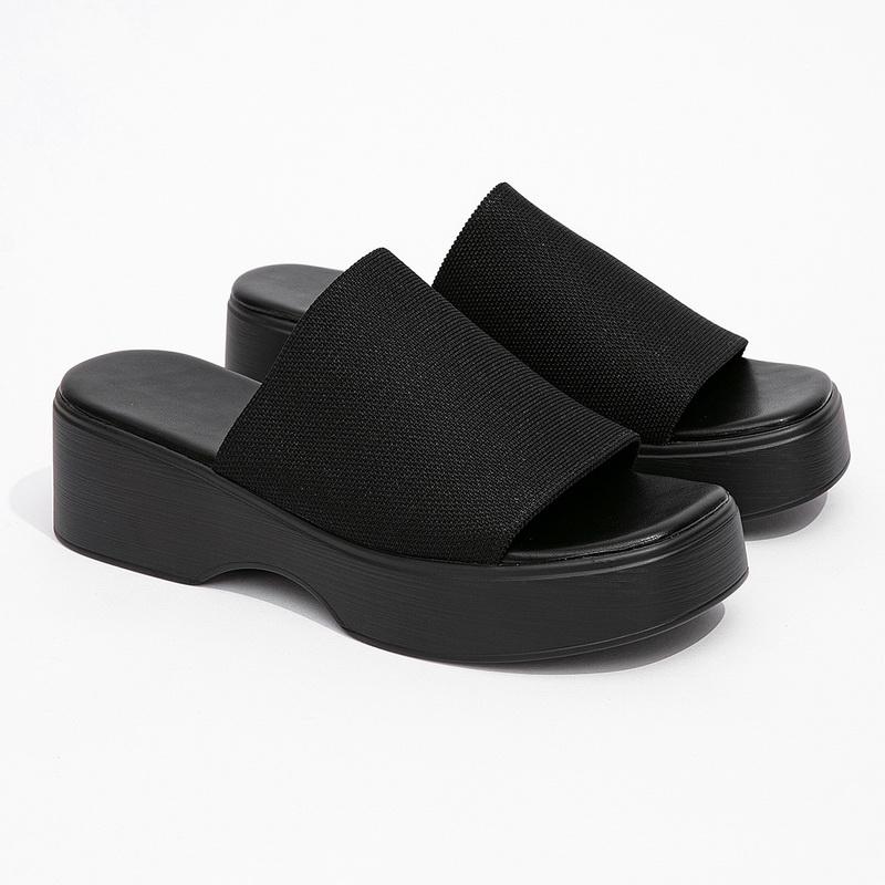 

Women Knit Fabric Thick-bottomed Slide Sandals Lady Flat Platform Summer Slides Female Outdooor Muffin Slippers Large Size 36-43 36 чёрный