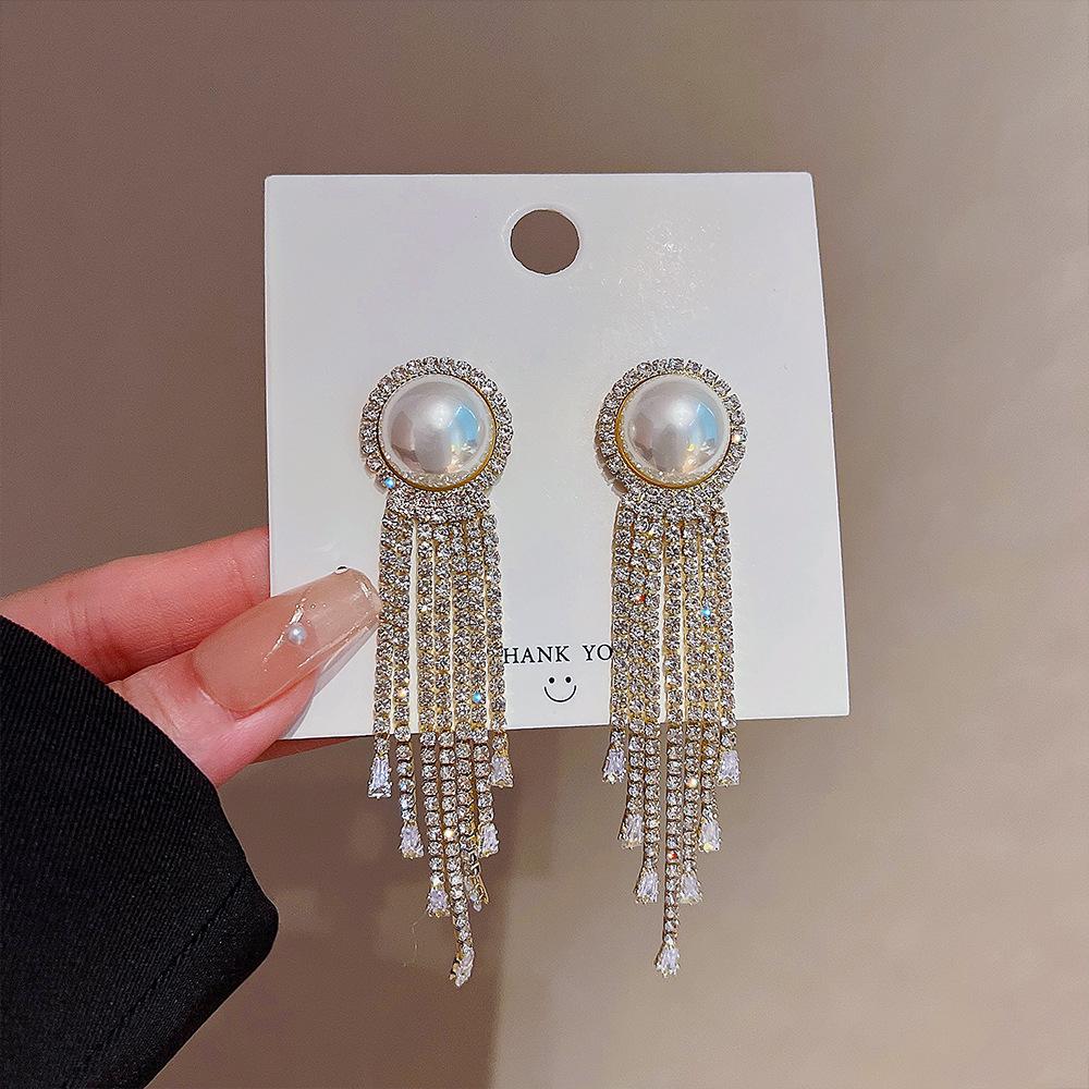 

2025 Imitation Diamond Tassel Earrings: Trendy Light Luxury 925 Silver for Women