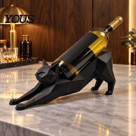 Cat Lover Decor 3D Printed Wine Bottle Holder, Minimalist Geometric Shaped Stable Support Rack for Home Bar Counter, Gift Lovers Decorative