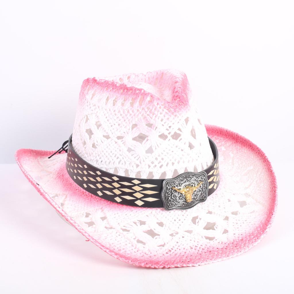 Popular European and American Fashion Hollow Woven Hat Straw Hat Men's and Women's Classic Outdoor Western Denim Straw Hat