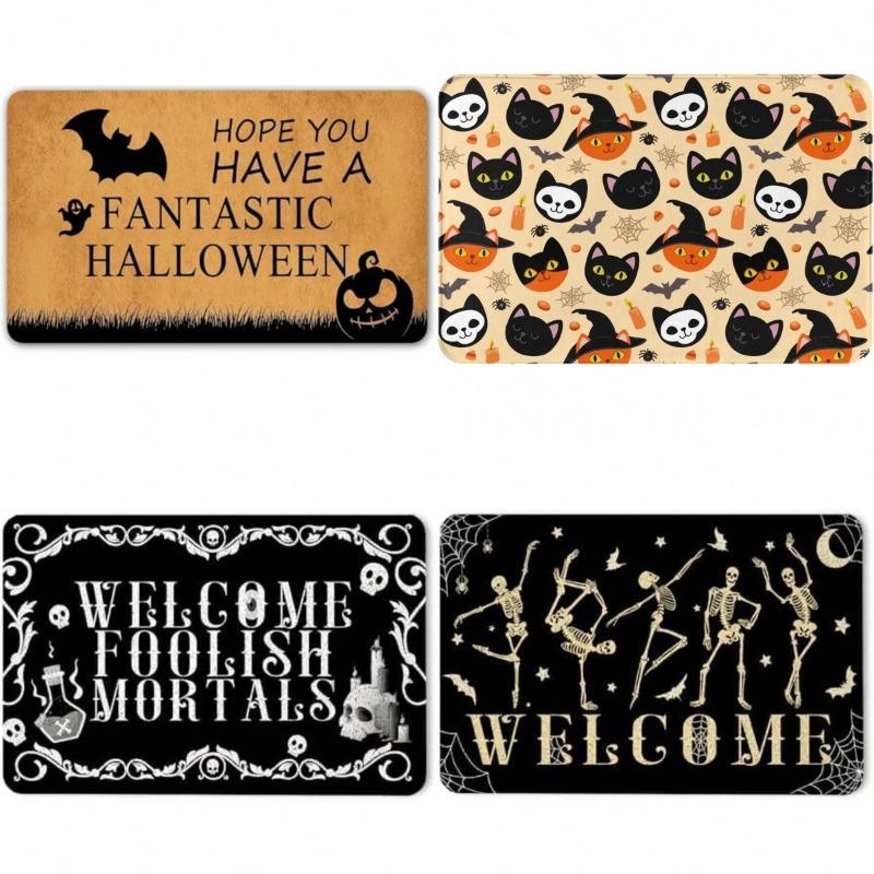 Funny Halloween Ghost Pumpkin Foolish Mortals Carpet Mat Rug Welcome Home Decor for Front Door Bathroom Kitchen Outside Room