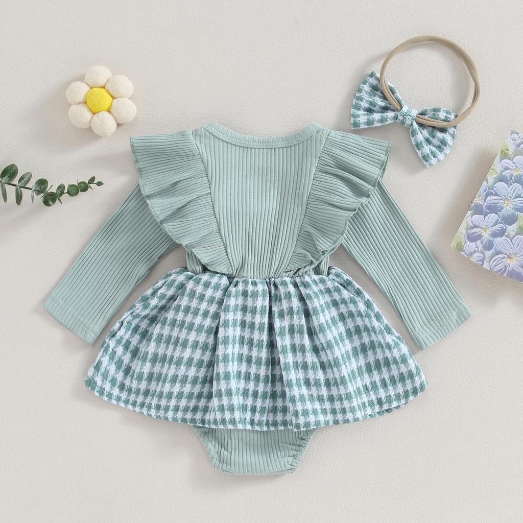 Ținute 2 piese pentru fetițe 3M 6M 12M 18M Rochie cu mâneci lungi cu imprimeu picioare de gală și bentiță drăguță pentru toamna bebelușului