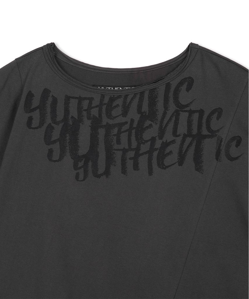 Yusentig Asymmetrical Print Off-Shoulder T-Shirt Dark Gray Aw6Me40413